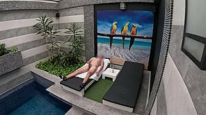 Room Service Girl from Private Suite Performs Oral Until Climax in Mouth Outdoors