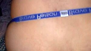 Riding thick dildo in close-up view with rough intensity