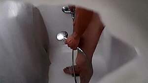 Hidden camera catches roommate pounding ass with a plunger in wild anal action.