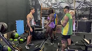 one guy is good, but four gym hunks make the black beauty give up her tight holes