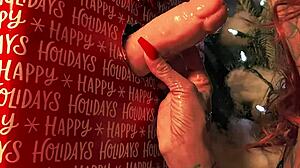 Sucking that huge christmas gift cock?