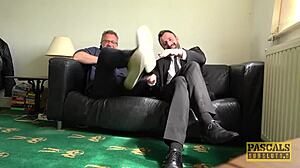 British subslut gets fucked hard and fed cum