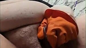 Check out this milf fingering her huge hairy pussy with dildo 😍