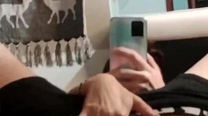 Hot charles admires reflection during intense session