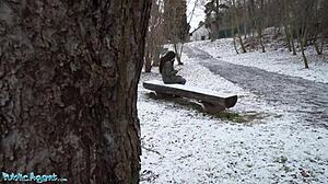 spanish brunette flashes big tits outdoors