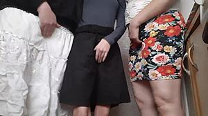 Homemade upskirt action with 6 intense orgasms under skirt in kitchen