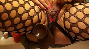 Mature transsexual masturbates with toys before anal orgasm