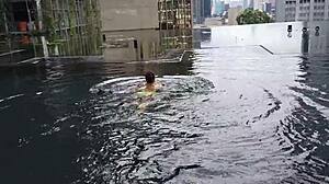 stand up piss in clubhouse shower hot pee on my legs