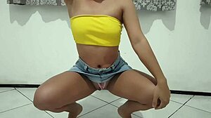 Blonde Wife Seduces Young Guy In Jeans Skirt