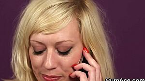 Horny doll takes sperm load on face while sucking every drop