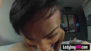 just watching this brown skinned flat chested asian ladyboy getting rough pov fuck with blowjob