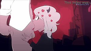 Modeus, el demonio lujurioso, chupa una polla monstruosa en Helltaker