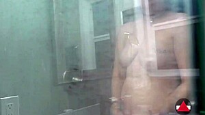 Model dries off after shower