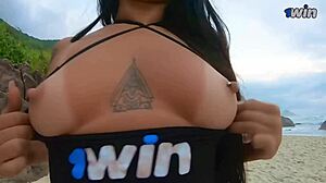 first blowjob of the year, pussy out on beach calling stranger