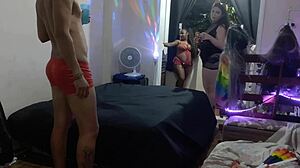 Crossdressing Party Turns Wild with Naked Fun and Multiple Women. Babbling and Masturbation Fill the Crazy Group Scene!