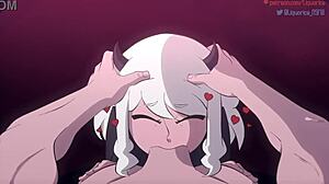 Modeus, el demonio lujurioso, chupa una polla monstruosa en Helltaker