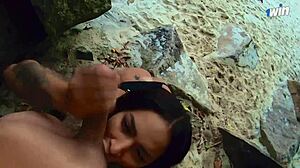 first blowjob of the year, pussy out on beach calling stranger