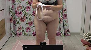 juicy pawg shakes in different panties near webcam, chubby milf home fetish