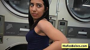 Petite Brunette Teen Sucks Cock In Public Laundromat