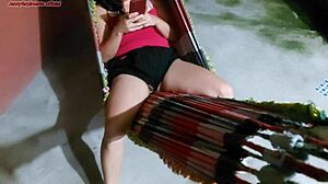 wow, that curvy brazilian mother-in-law's swollen pussy is out of her shorts on the hammock