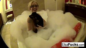 Teen pornstar Elsa Jean shows off her hotel room, small tits, pussy, and ass in nude solo masturbation.