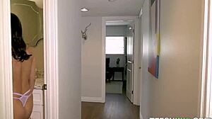 Violet Myers bounces hard with jugs swinging in wild joy.