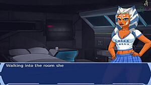 The orange trainer says, 'Submit to my assfucking and blowjob in Star Wars slave costume'