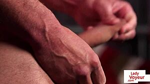 lingeried voyeur babe instructs dude to jerk