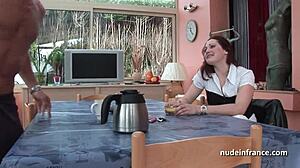 Sublime French Redhead Slut in Lingerie Gets Deeply Sodimized on the Floor!