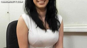 Eighteen-year-old teen showcases huge natural big tits