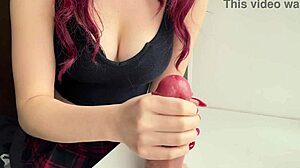 busty redhead jerks huge dildo solo 😏