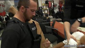 Mean cops apprehend robbery suspect in gay porn scene.