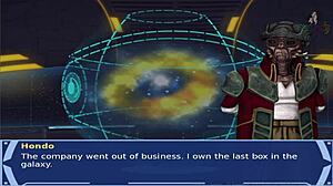 The orange trainer says, 'Submit to my assfucking and blowjob in Star Wars slave costume'