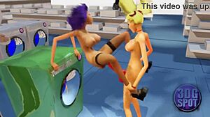 Two busty lesbians boldly try double dildo in public store, uncensored fun