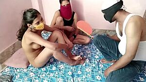 Brother bangs step sister while bhabhi rides hard in amazon position with hindi audio