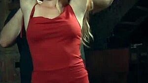 생강색 서브 피어스드 니플로 야외 차고에서 거칠게 묶이고 벌받아