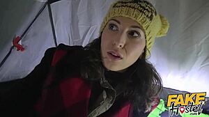 big tits lesbian milf seduces young camper at fake hostel