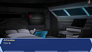 The orange trainer says, 'Submit to my assfucking and blowjob in Star Wars slave costume'