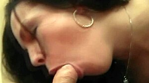 this horny brunette babe gives an amazing blowjob