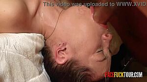 Insanely massive facial on petite girl after rough deep throat