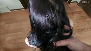 Handjob leads to surprising cumshot on hair in homemade scene