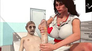 big breast doctor handles old men in wild session