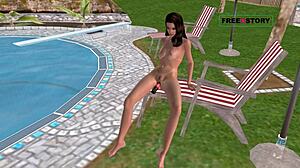 Wow, Cute Girl Masturbates With Bottle By Pool!