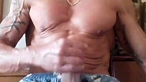 I stroke my monster cock until beautiful cumshot