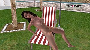 Wow, Cute Girl Masturbates With Bottle By Pool!