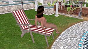 Wow, Cute Girl Masturbates With Bottle By Pool!