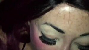 tattoed chick sucks stranger in video booth