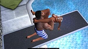 Cartoon Couple Engages in Outdoor Pool Sex on Jumping Board