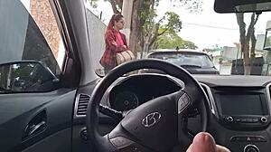 Risky Outdoor Handjob for Student in Public Muff Diving