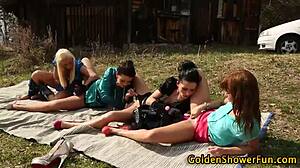 Pee-loving babes get wet in golden shower fun